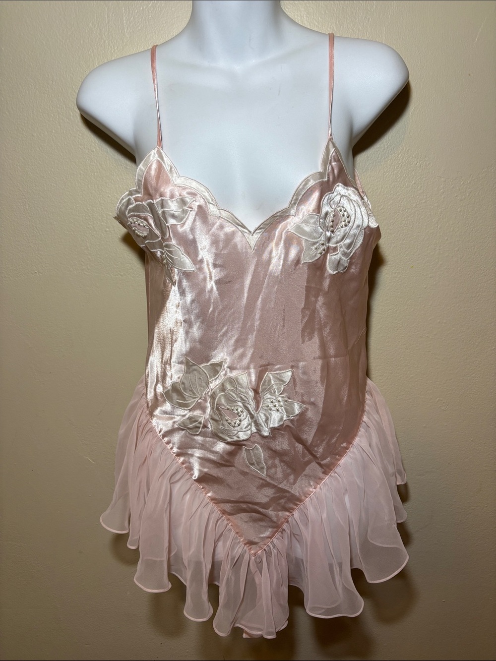 Victoria's Secret Blush Pink Satin & Chiffon Floral Chemise